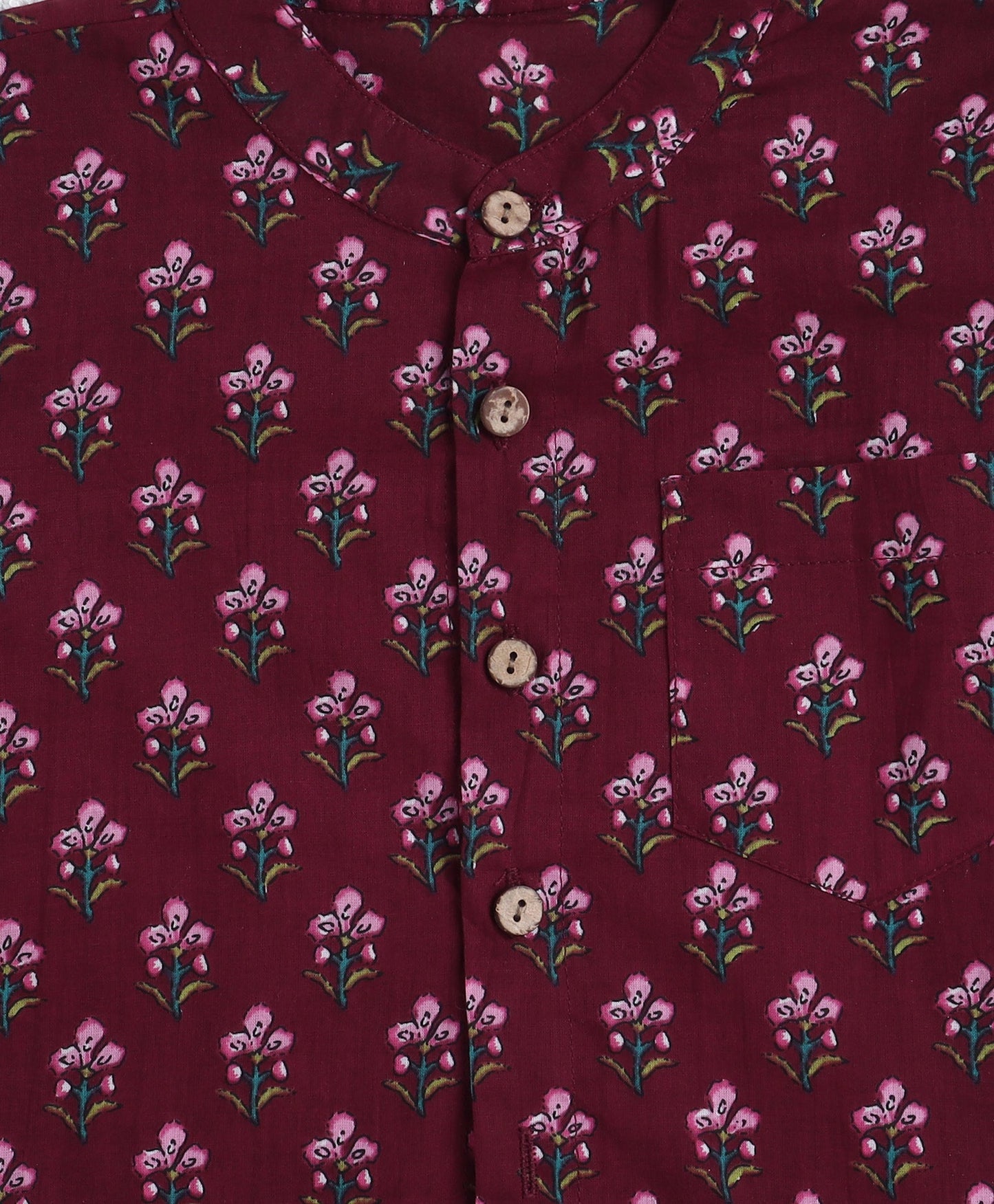 Cotton Woven Full Sleeves AII Over Printed Short Kurta- Maroon