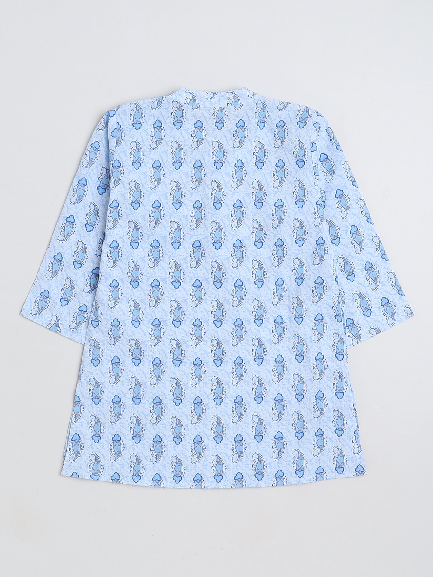 Full Sleeves Floral Printed Kurta & Pyjama with Pocket Square Jacket set-Blue
