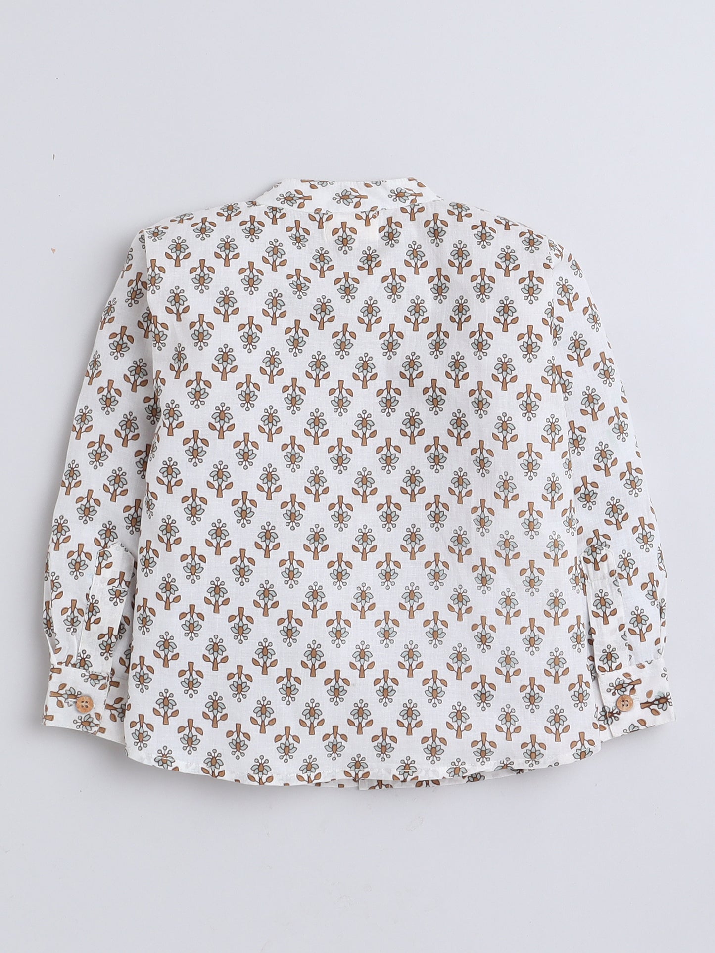 Full Sleeves Floral Printed Chinese Collar Casual Shirt For Boys-Off White