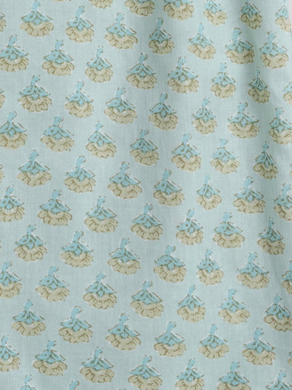 3/4th Sleeves Floral Printed Top With Printed Bottom Loungewear Set For Girls Mint