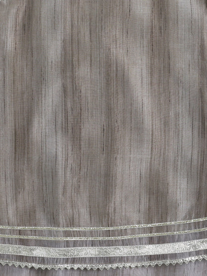 Chanderi Sleeveless Striped Lace Embellished Kurta & Salwar Set - Grey