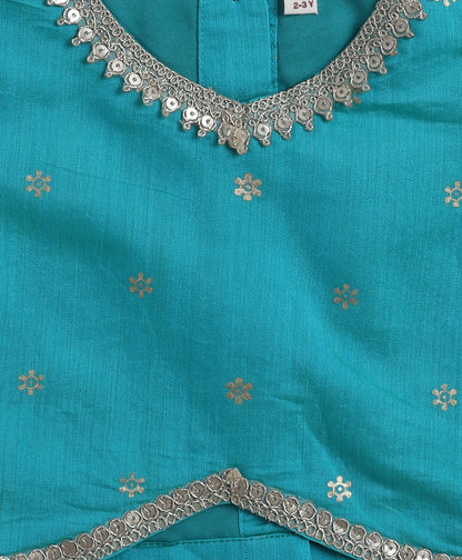 The Magic Wand Woven Half Sleeves Lace Foil Printed Lehenga and Choli with Dupatta Set- Blue