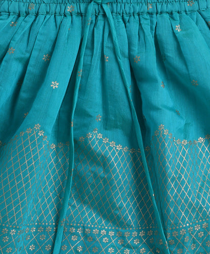 The Magic Wand Woven Half Sleeves Lace Foil Printed Lehenga and Choli with Dupatta Set- Blue