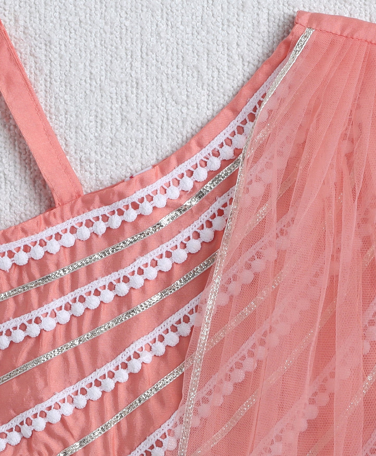 The Magic Wand Woven One Shoulder Choli and Lehenga with attach Dupatta Set Peach