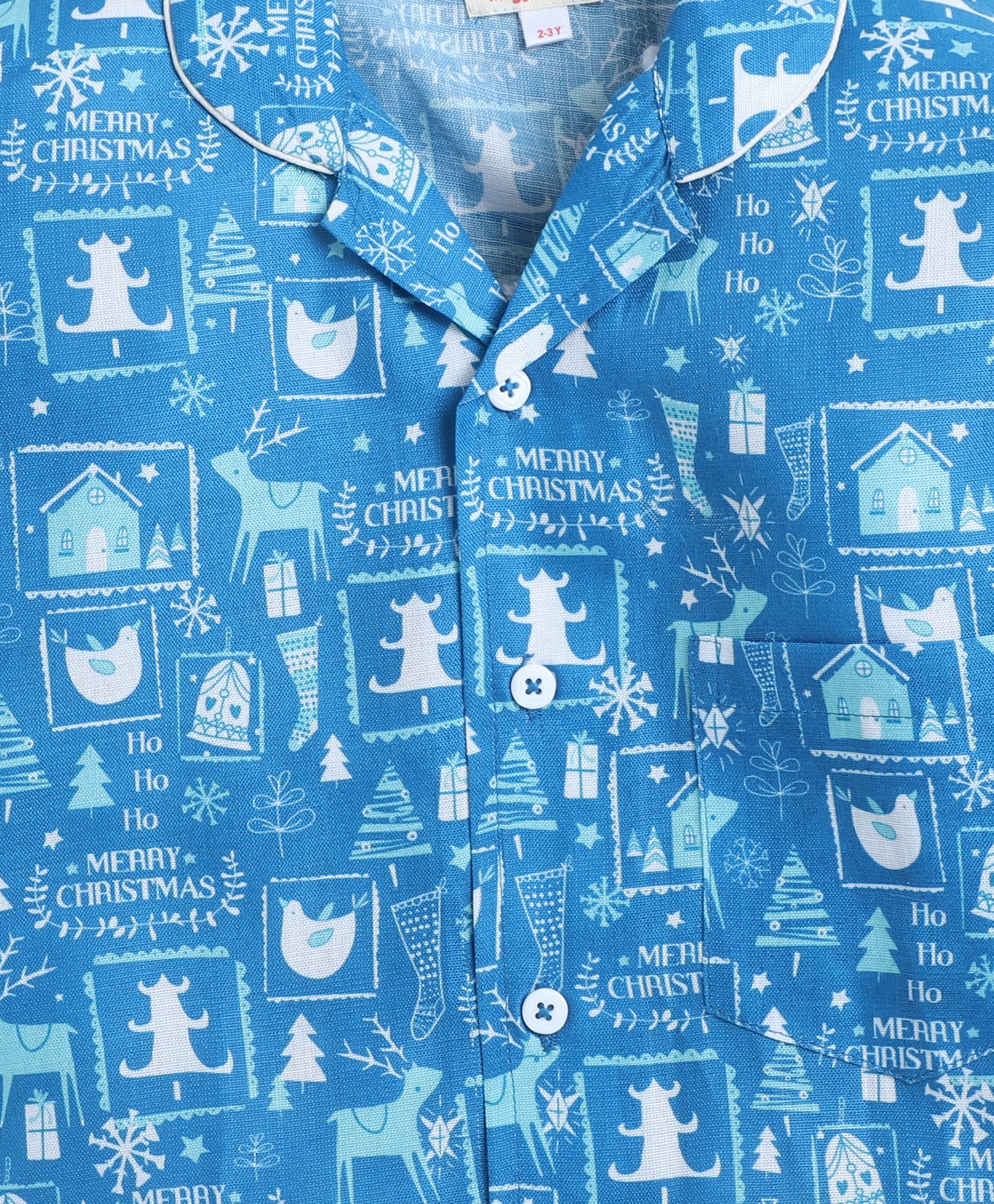 The Magic Wand Christmas Theme Woven Full Sleeves Printed Coordinating Night Suit Set-Blue