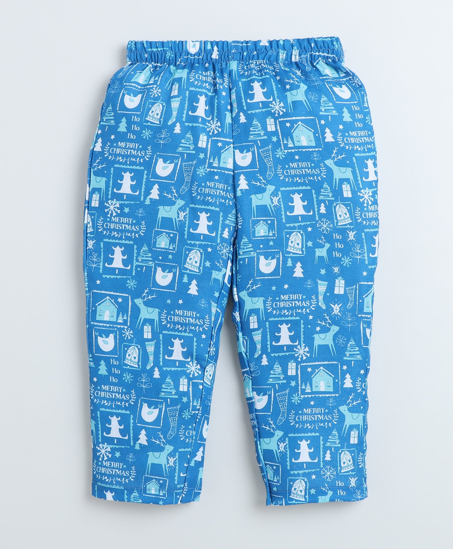 The Magic Wand Christmas Theme Woven Full Sleeves Printed Coordinating Night Suit Set-Blue