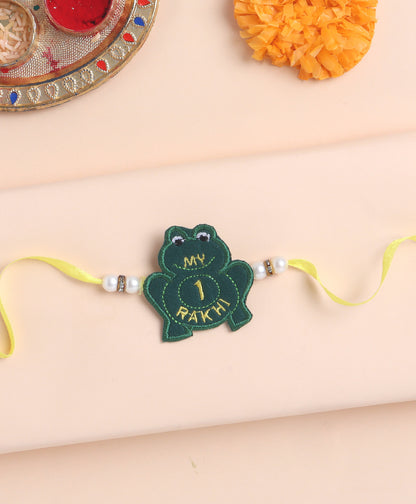 The Magic Wand Trendy Frog Applique My First Rakhi - Bottle Green