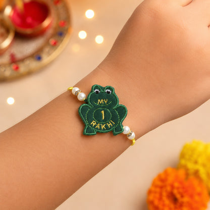 The Magic Wand Trendy Frog Applique My First Rakhi - Bottle Green
