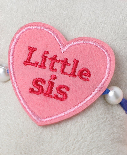 The Magic Wand Little Sis Embroidered Heart Shaped Patch Rakhi - Pink