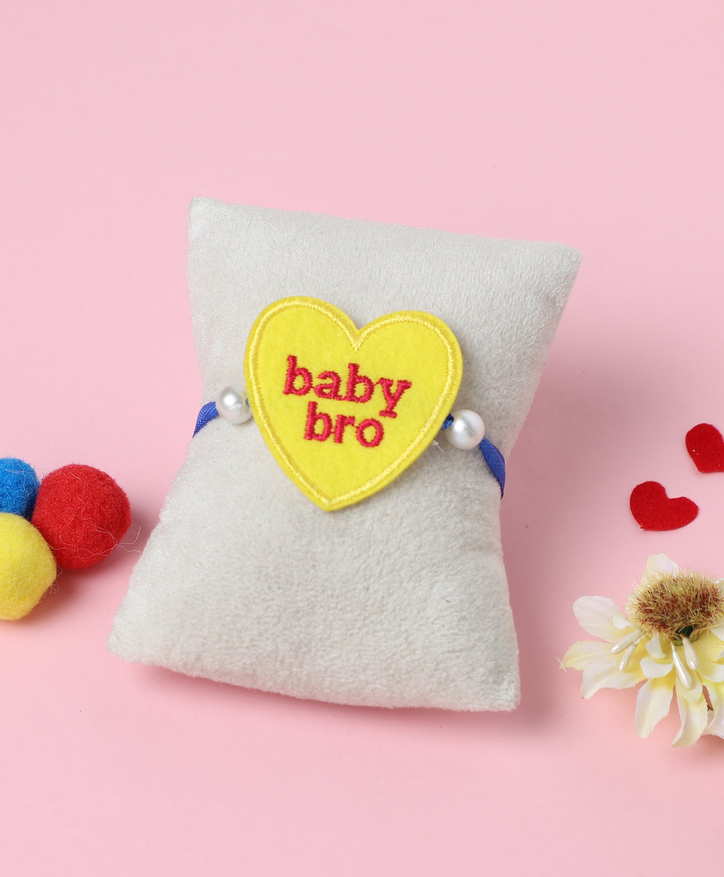 The Magic Wand Baby Bro Embroidered Heart Shaped Patch Rakhi - Yellow