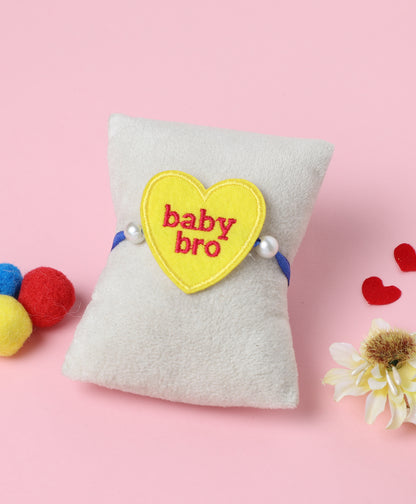 The Magic Wand Baby Bro Embroidered Heart Shaped Patch Rakhi - Yellow