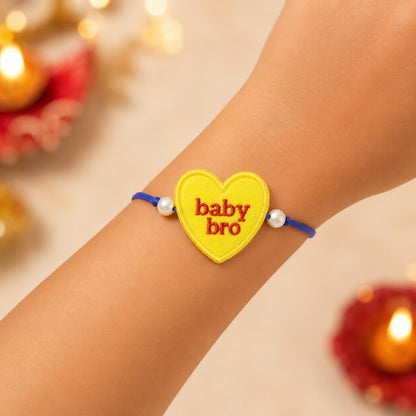 The Magic Wand Baby Bro Embroidered Heart Shaped Patch Rakhi - Yellow
