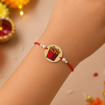 The Magic Wand French Fries Printed Golden Rakhi - Maroon
