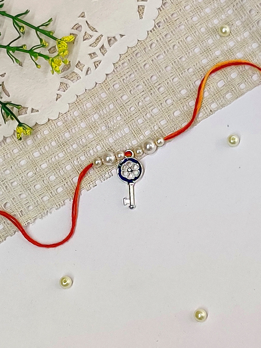 The Magic Wand Key Charm Rakhi With Pearls - Navy Blue