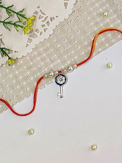 The Magic Wand Key Charm Rakhi With Pearls - Navy Blue