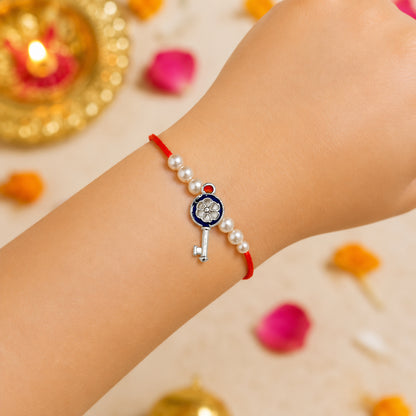 The Magic Wand Key Charm Rakhi With Pearls - Navy Blue