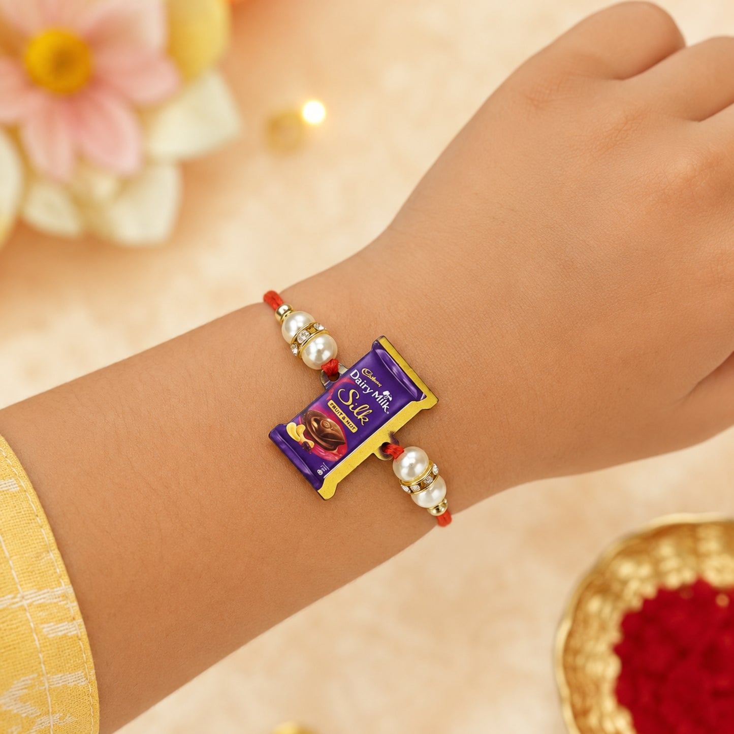 The Magic Wand Trendy Quirky Dairy Milk Silk Wooden Rakhi- Multi