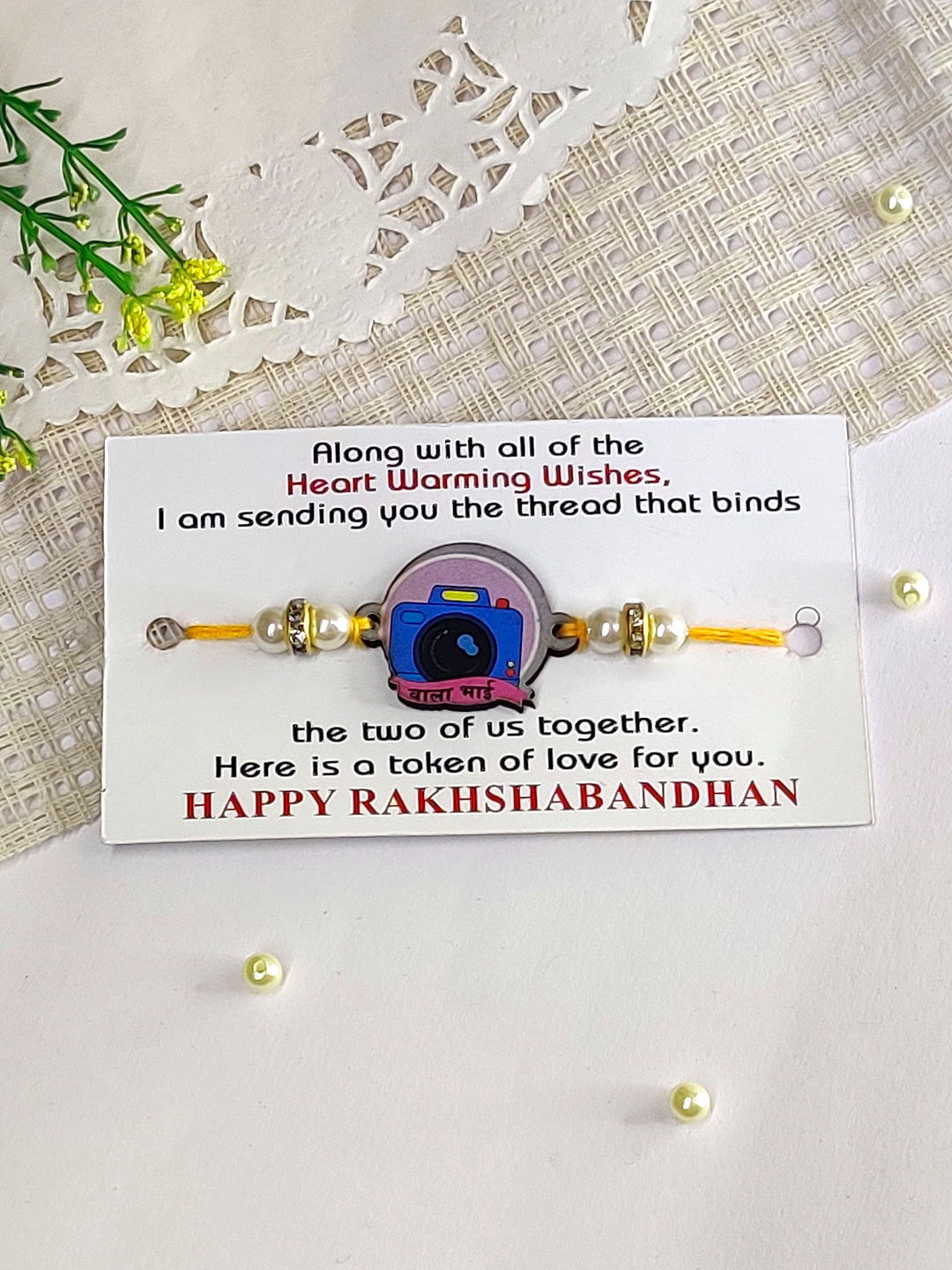 The Magic Wand Cute Camera Wala Bhai Printed Rakhi - White