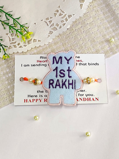 The Magic Wand Teddy Bear Applique My First Rakhi -Blue