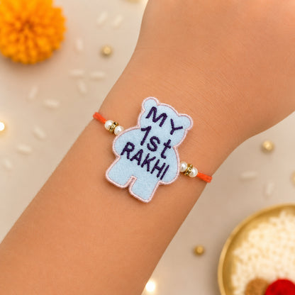 The Magic Wand Teddy Bear Applique My First Rakhi -Blue