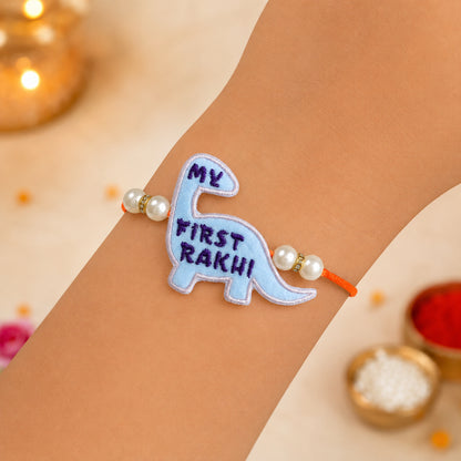The Magic Wand Dinosaur Applique My First Rakhi -Blue