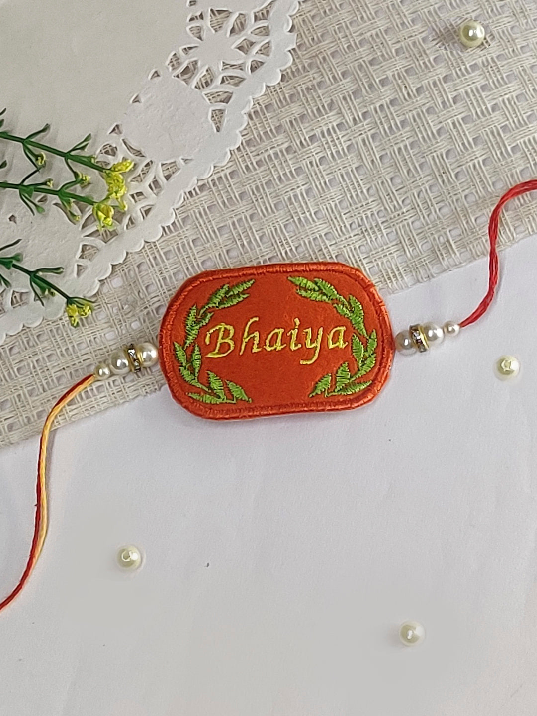 The Magic Wand Sweet Bhaiya Embroidered Rakhi With Pearl For Kids - Rust