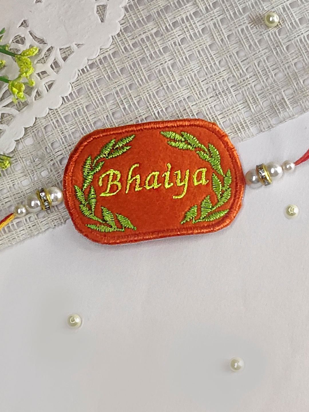 The Magic Wand Sweet Bhaiya Embroidered Rakhi With Pearl For Kids - Rust