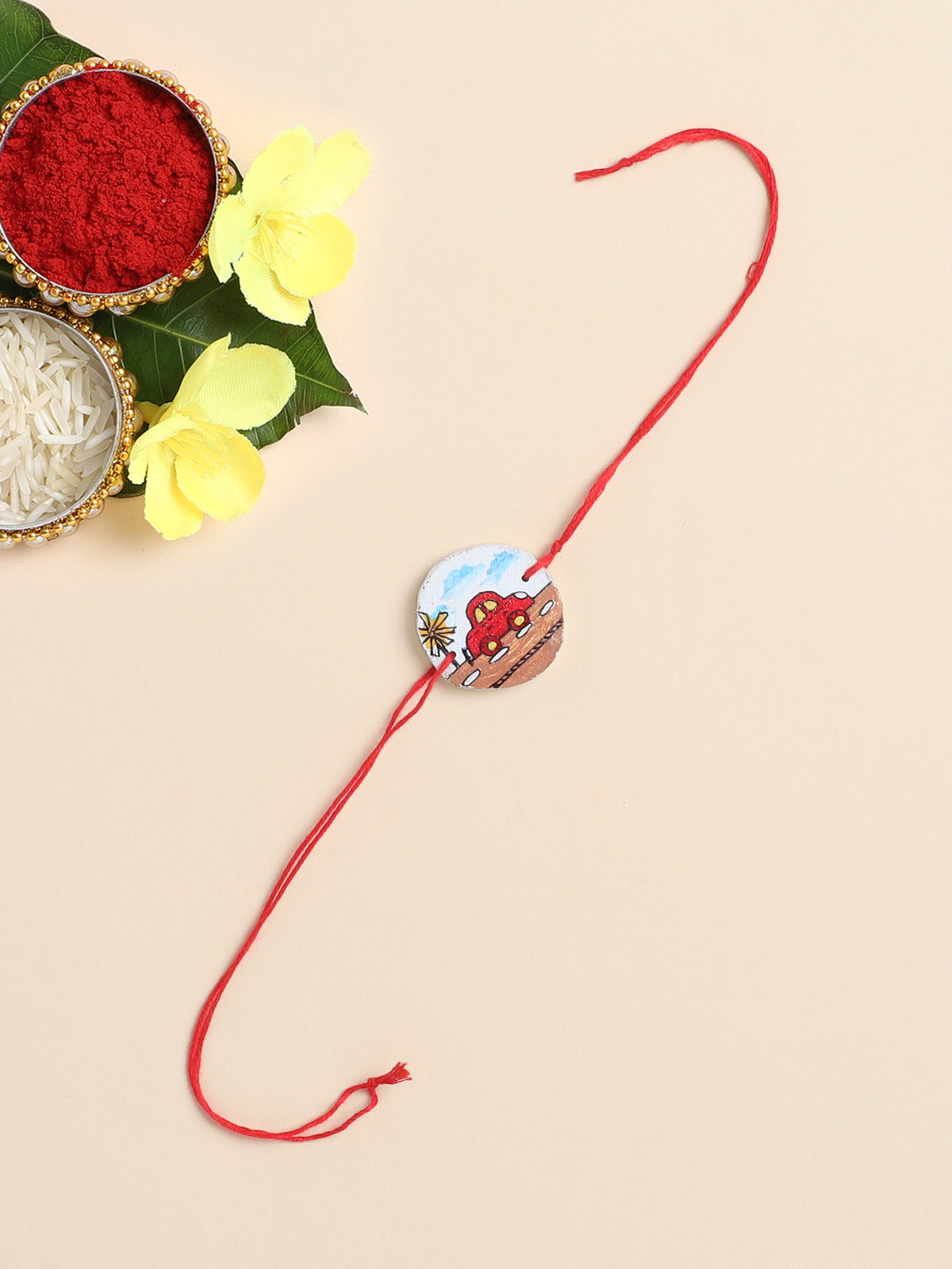 The Magic Wand Trendy Car Hand Painted Wooden Rakhi For Kids-Multi