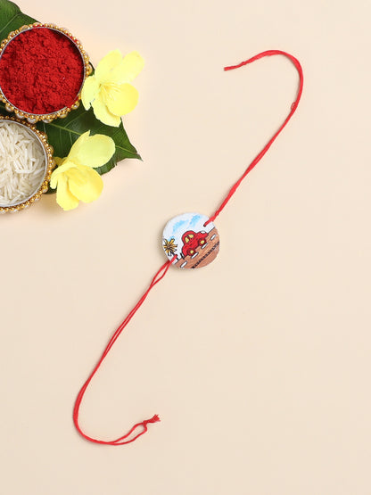 The Magic Wand Trendy Car Hand Painted Wooden Rakhi For Kids-Multi