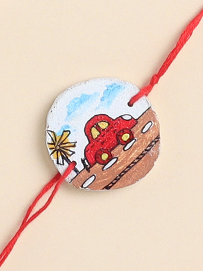 The Magic Wand Trendy Car Hand Painted Wooden Rakhi For Kids-Multi