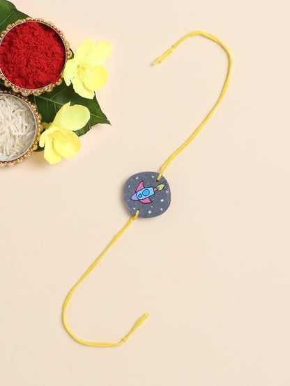 The Magic Wand Trendy Rocket Hand Painted Wooden Rakhi For Kids-Multi