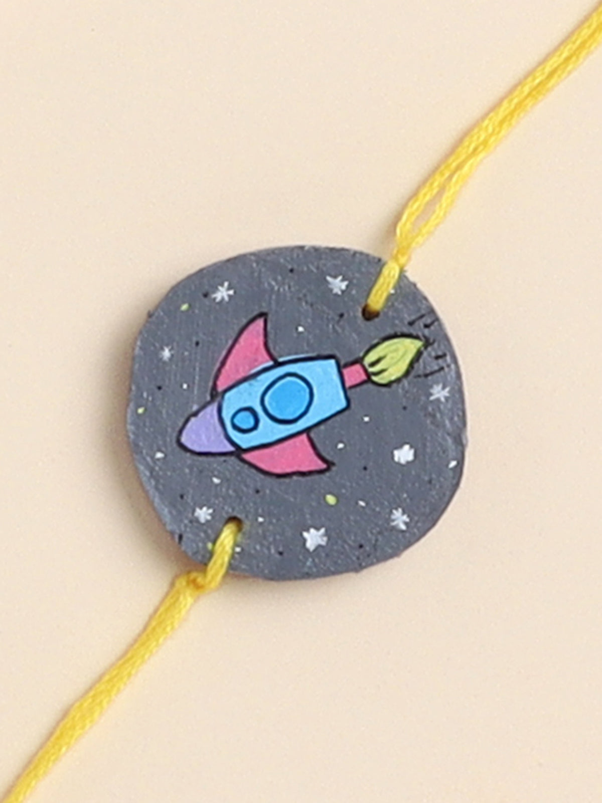 The Magic Wand Trendy Rocket Hand Painted Wooden Rakhi For Kids-Multi