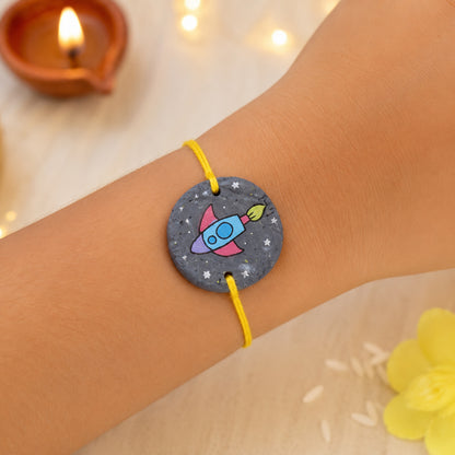 The Magic Wand Trendy Rocket Hand Painted Wooden Rakhi For Kids-Multi