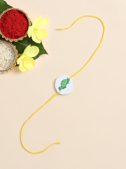 The Magic Wand Cute Tortoise Hand Painted Wooden Rakhi -Multi