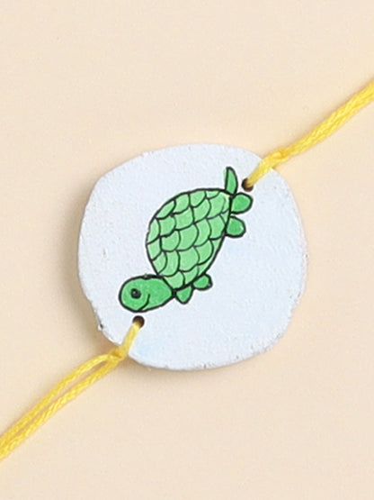The Magic Wand Cute Tortoise Hand Painted Wooden Rakhi -Multi