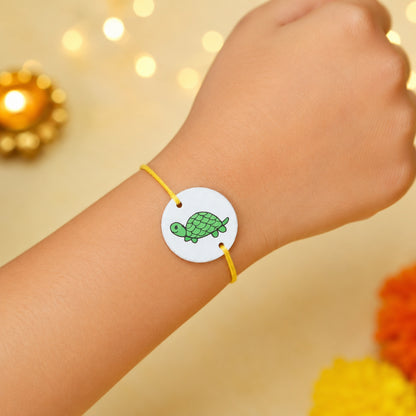 The Magic Wand Cute Tortoise Hand Painted Wooden Rakhi -Multi