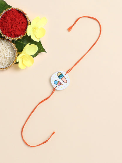 The Magic Wand Cute Ice Cream Hand Painted Wooden Rakhi For Kids-Multi