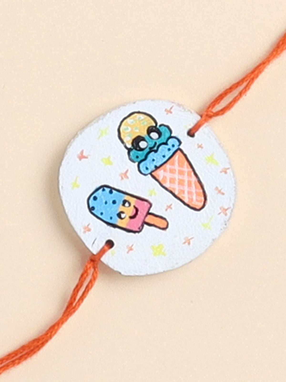 The Magic Wand Cute Ice Cream Hand Painted Wooden Rakhi For Kids-Multi