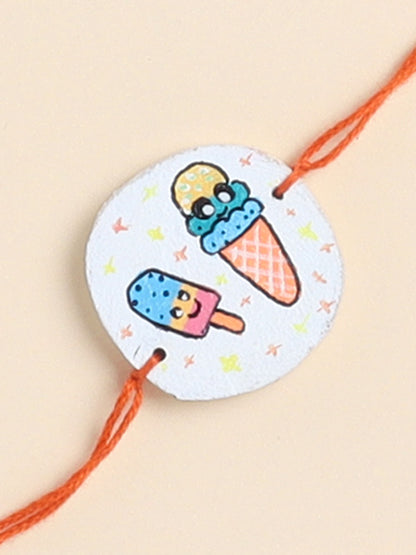 The Magic Wand Cute Ice Cream Hand Painted Wooden Rakhi For Kids-Multi