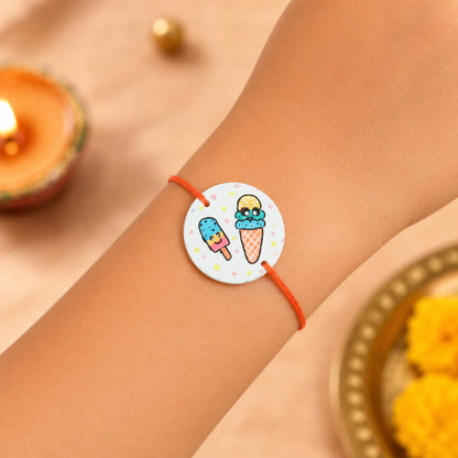 The Magic Wand Cute Ice Cream Hand Painted Wooden Rakhi For Kids-Multi