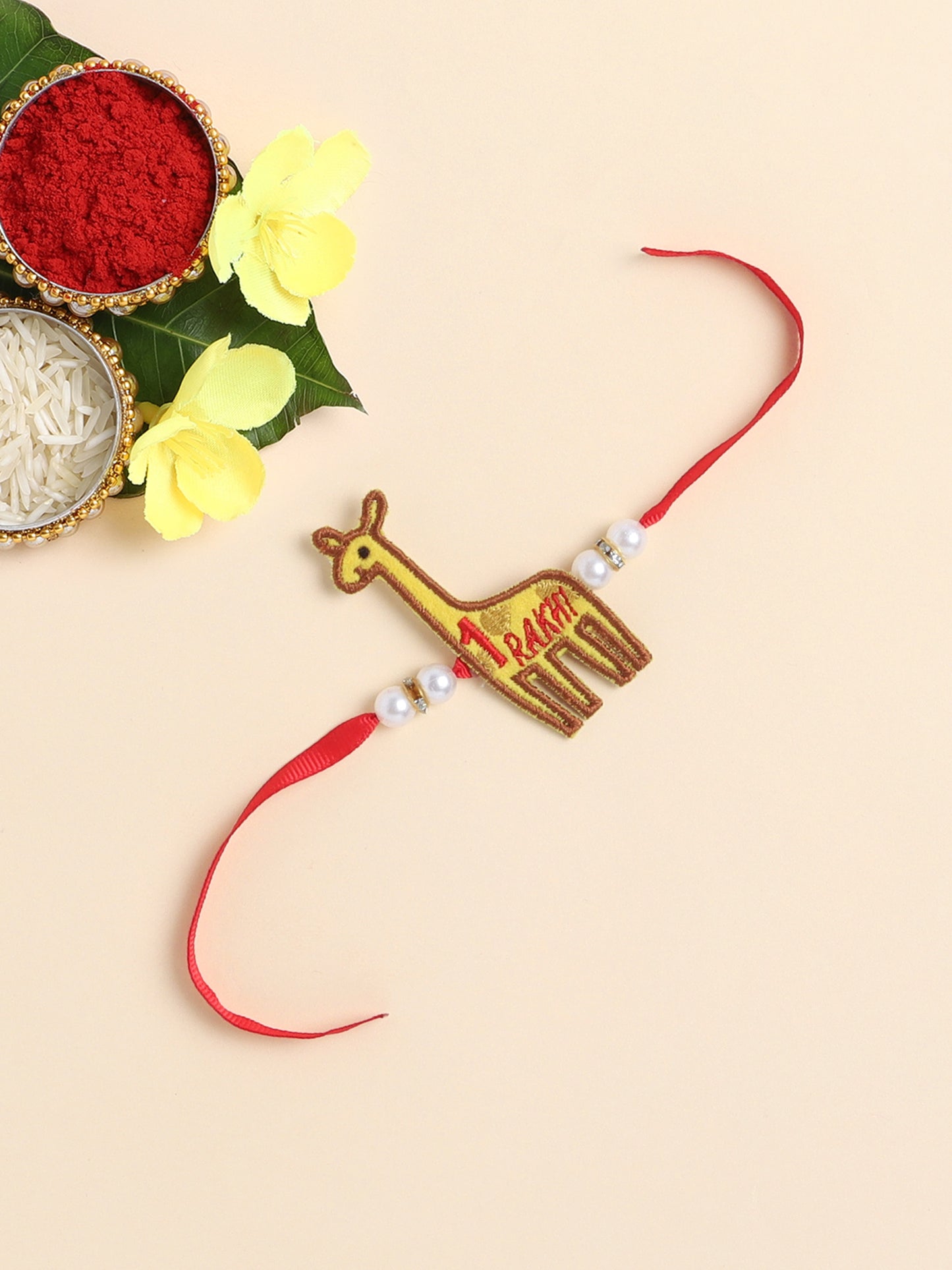 The Magic Wand Trendy Girraf Applique My First Rakhi -Yellow