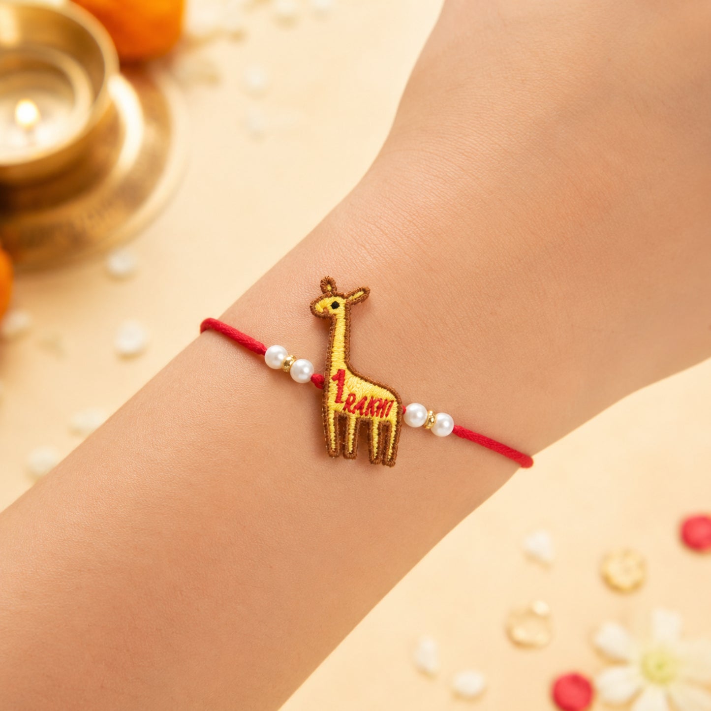 The Magic Wand Trendy Girraf Applique My First Rakhi -Yellow