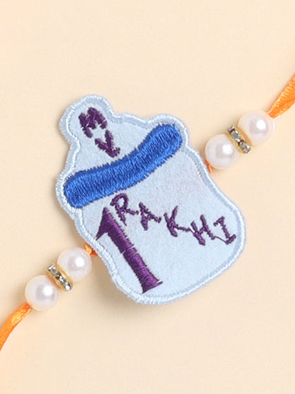 The Magic Wand Trendy Milk Bottle Applique My First Rakhi -Blue