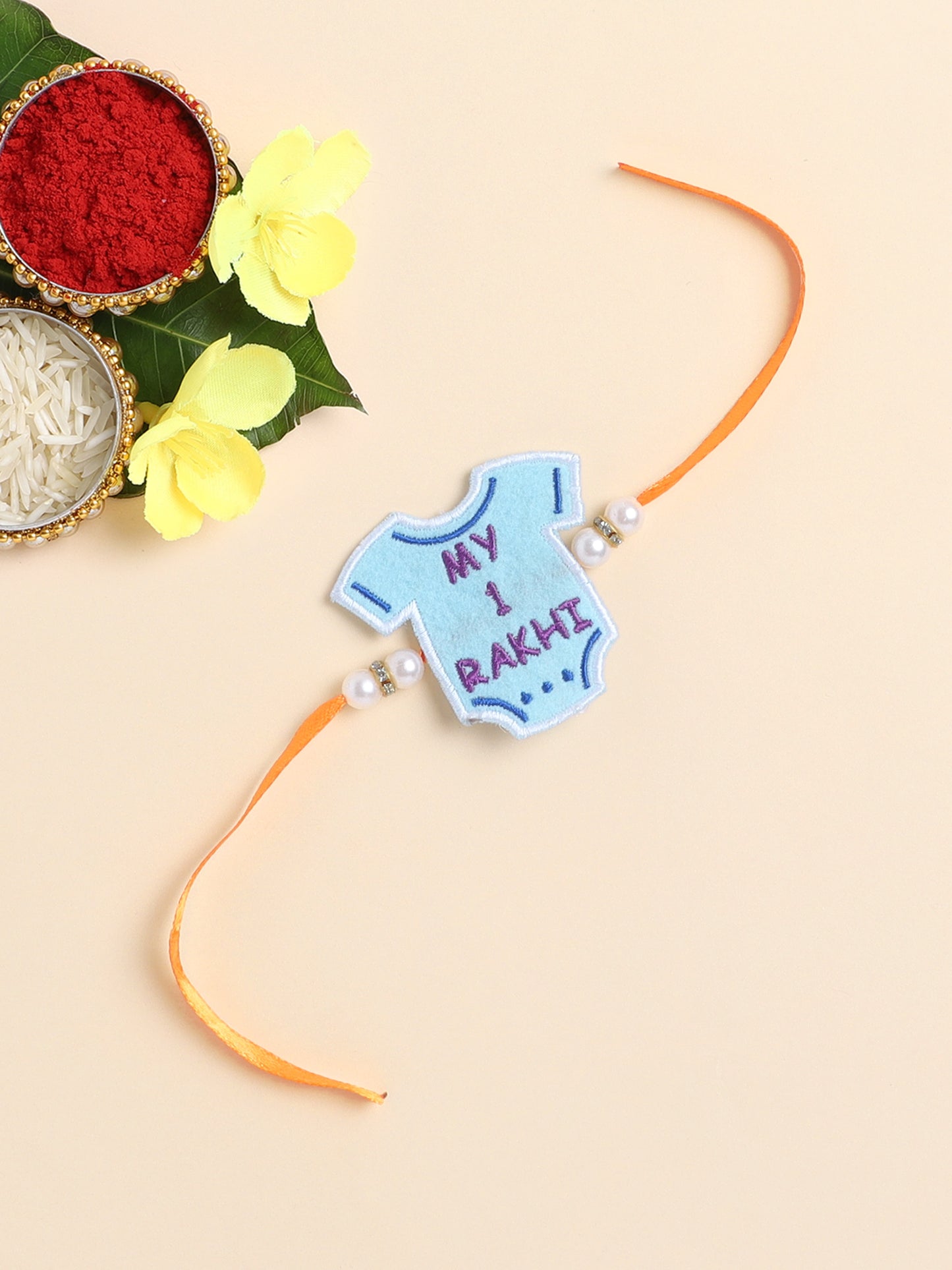 The Magic Wand Trendy Body Suit Applique My First Rakhi - Blue