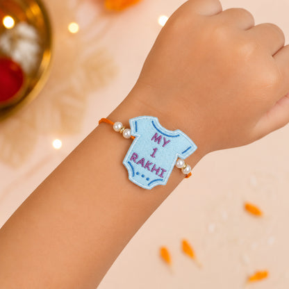The Magic Wand Trendy Body Suit Applique My First Rakhi - Blue
