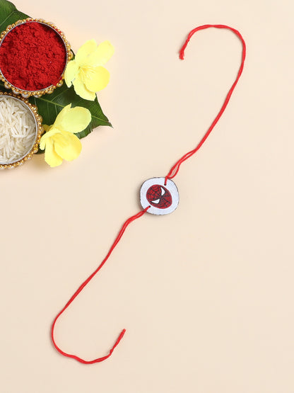The Magic Wand Trendy Spiderman Face Hand Painted Wooden Rakhi For Kids-Red