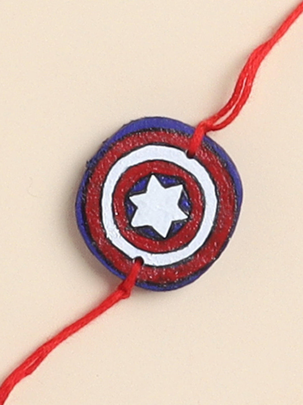 The Magic Wand Trendy Captain America Hand Painted Wooden Rakhi For Kids-Multi