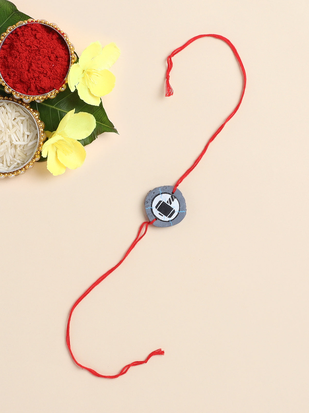The Magic Wand Trendy Hammer Hand Painted Wooden Rakhi -Grey