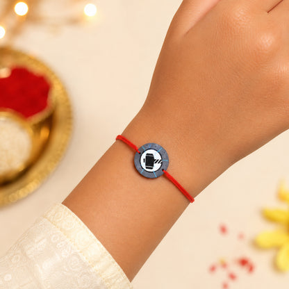 The Magic Wand Trendy Hammer Hand Painted Wooden Rakhi -Grey