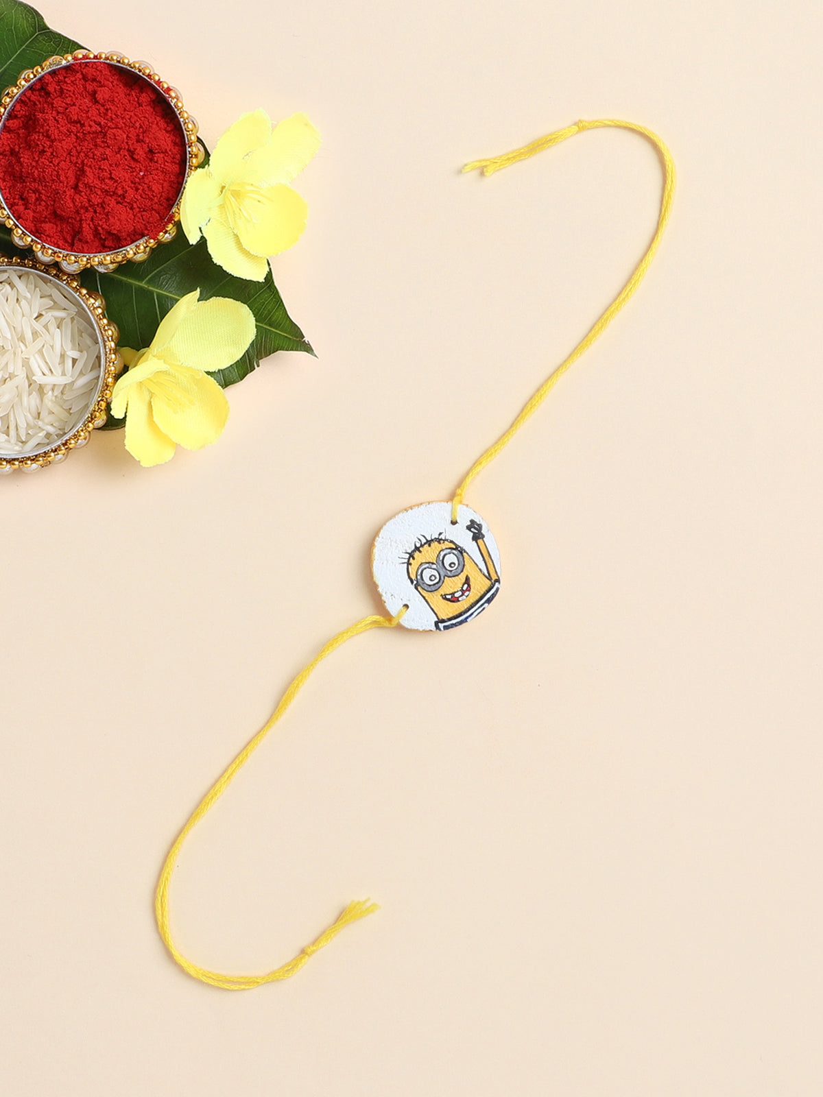 The Magic Wand Trendy Minion Hand Painted Wooden Rakhi -Yellow